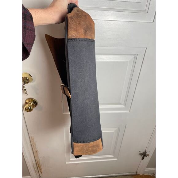 Men's Rugged Cowhide Leather Messenger Bag Laptop Carrier Charcoal Canvas Bag - Picture 6 of 13